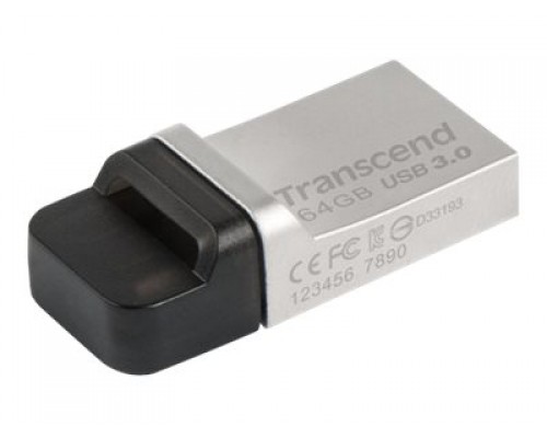 TRANSCEND JetFlash 880S 64GB USB3&period;0 USB stick Zilver Micro USB en Full-size USB Port