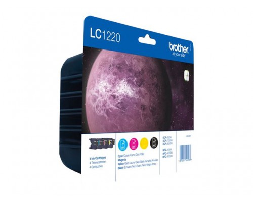 BROTHER LC-1220 inktcartridge zwart en drie kleuren standard capacity 4 x 300 pagina s 1-pack blister zonder alarm