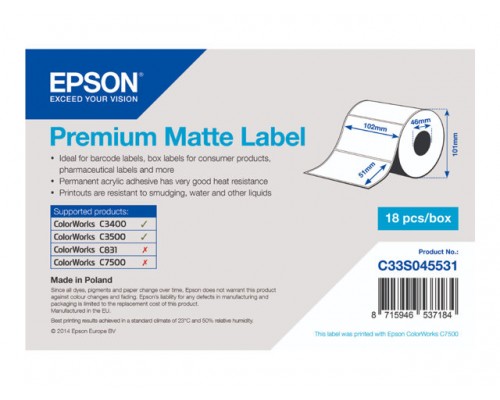 EPSON Premium Matte Label - Die-cut Roll 102mm x 51mm 650 labels