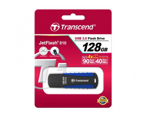 TRANSCEND JetFlash 810 128GB USB3&period;0 USB stick Blauw Resistant to shock&sol;water&sol;dust&sol;scratches - Meets US military drop-test