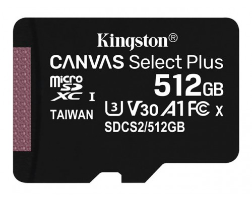 KINGSTON 512GB microSDXC Canvas Select Plus 100R A1 C10 Single Pack w&sol;o ADP