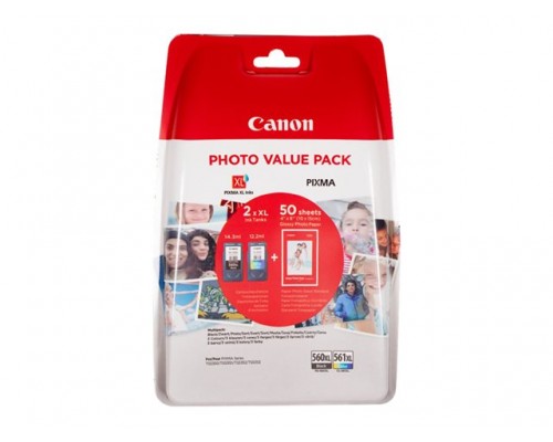 CANON CRG PG-560XL&sol;CL-561XL PHOTO VALUE BL 4x6 Phot PaperGP-501 50sheets &plus; XL Black & XL Colour Cartridges