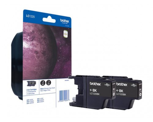 BROTHER LC-1220 inktcartridge zwart standard capacity 2 x 300 pagina s 1-pack blister zonder alarm