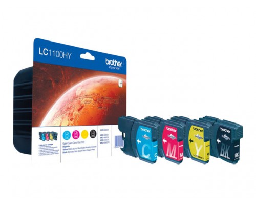 BROTHER LC-1100 inktcartridge zwart en drie kleuren high capacity Zw&colon; 19ml&comma; Kl&colon; 16ml Zw&colon; 900&comma; Kl&colon; 750 pagina s 4-pack blister