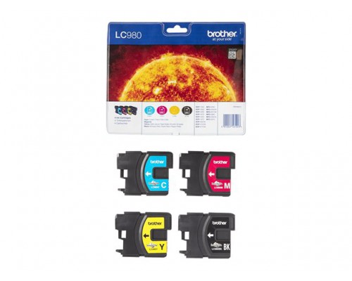 BROTHER LC-980 inktcartridge zwart en drie kleuren standard capacity zw&colon; 300 pagina s&comma; kl&colon; 260 pagina s 4-pack blister zonder alarm