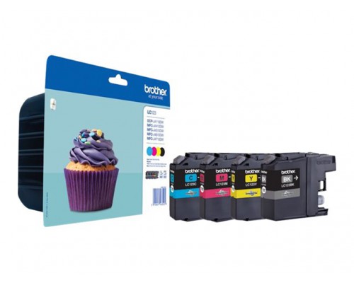 BROTHER LC-123 inktcartridge zwart en drie kleuren standard capacity 1-pack blister zonder alarm