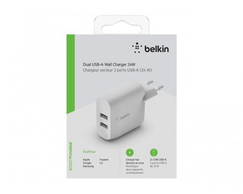 BELKIN Dual USB-A Wall Charger 12W X2 WHT