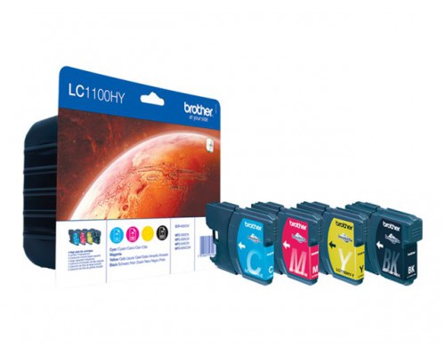 BROTHER LC-1100 inktcartridge zwart en drie kleuren high capacity Zw&colon; 19ml&comma; Kl&colon; 16ml Zw&colon; 900&comma; Kl&colon; 750 pagina s 4-pack blister