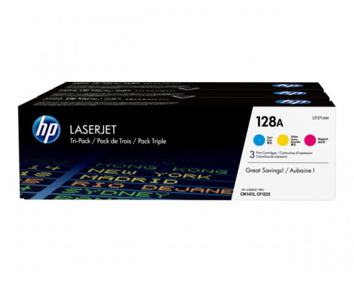 HP 128A originele toner cartridge cyaan&comma; magenta en geel standard capacity 3 x 1&period;300 paginas 3-pack