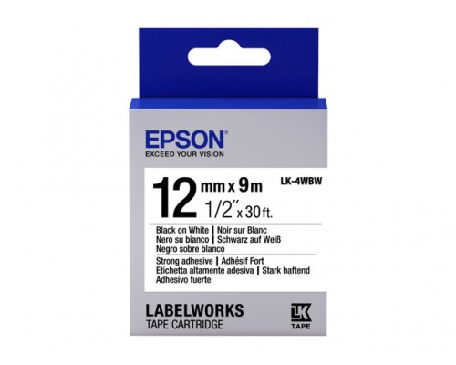 EPSON LK4WBW Strong Adh&period; Zwart op wit tape 12mm