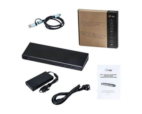 I-TEC USB 3&period;0&sol;USB-C Dualdock mit PD 1x 5K 2x 4K 60Hz 2x HDMI 2x DP 1x GLAN 4x USB 3&period;0 2x USB-C 1x Audio&sol;Mic Jack 1x 85W USB-C PD KL