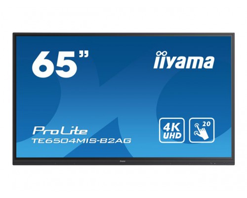 IIYAMA TE6504MIS-B2AG 65inch UHD IPS 20 Points Touch Landscape mode AG 3500:1 350cd/m2 VGA HDMI DP USB-C Audio Out LAN iiWare9