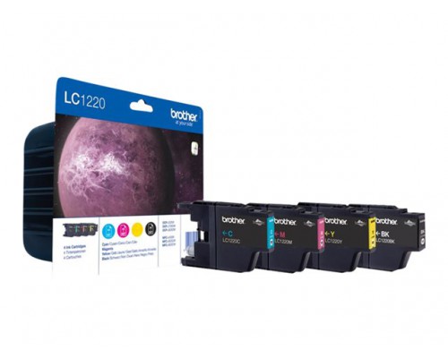BROTHER LC-1220 inktcartridge zwart en drie kleuren standard capacity 4 x 300 pagina s 1-pack blister zonder alarm