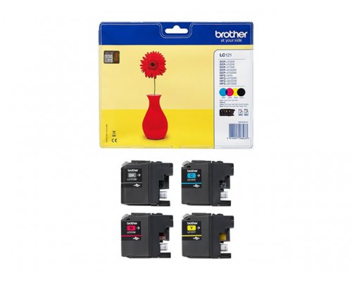 BROTHER LC-121 inktcartridge zwart en drie kleuren 1-pack blister zonder alarm