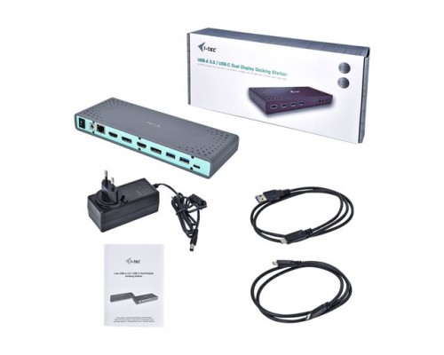 I-TEC USB 3&period;0&sol;USB-C Dualdock 1x 5K 2x 4K 60Hz 2x HDMI 2x DP 1x GLAN 6x USB 3&period;0 1x Audio&sol;Mic Jack Kensington compatible with TB 3