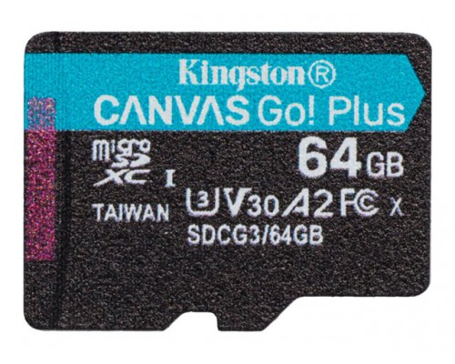 KINGSTON 64GB microSDXC Canvas Go Plus 170R A2 U3 V30 Single Pack w&sol;o ADP
