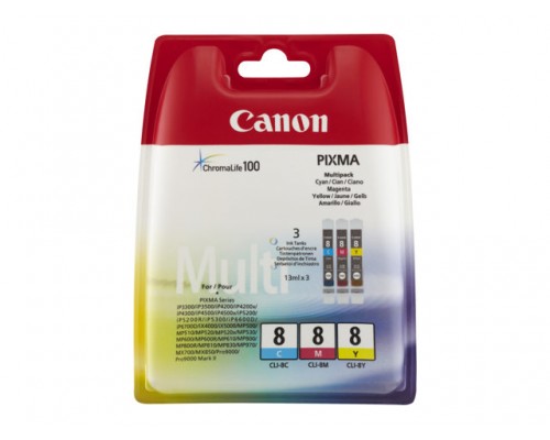 CANON CLI-8C&sol;M&sol;Y inktcartridge cyaan&comma; magenta en geel standard capacity combopack blister zonder alarm