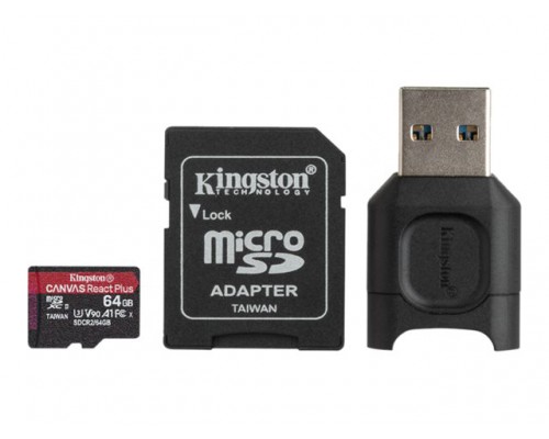 KINGSTON 64GB microSDXC React Plus SDCR2 w&sol;Adapter &plus; MLPM Reader