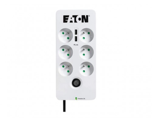 EATON Power Surge Socket 10A Protection Box 6 outlets FR with Tel &sol; Internet line protection USB