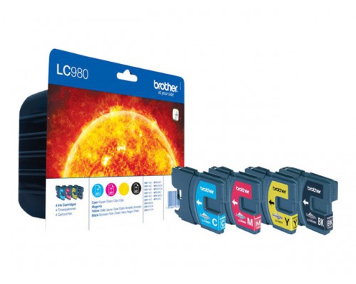 BROTHER LC-980 inktcartridge zwart en drie kleuren standard capacity zw&colon; 300 pagina s&comma; kl&colon; 260 pagina s 4-pack blister zonder alarm