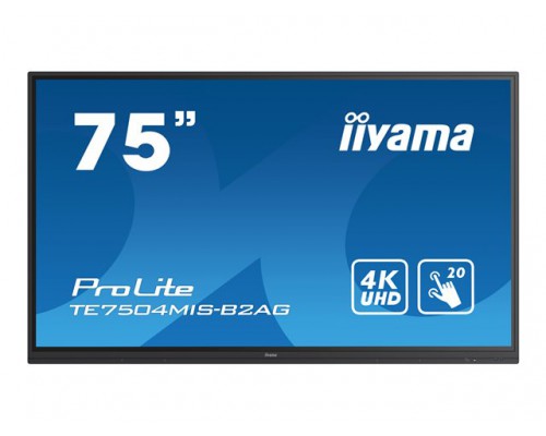 IIYAMA TE7504MIS-B2AG 75inch UHD IPS 20 Points Touch Landscape mode AG 3500:1 350cd/m2 VGA HDMI DP USB-C Audio Out LAN iiWare9