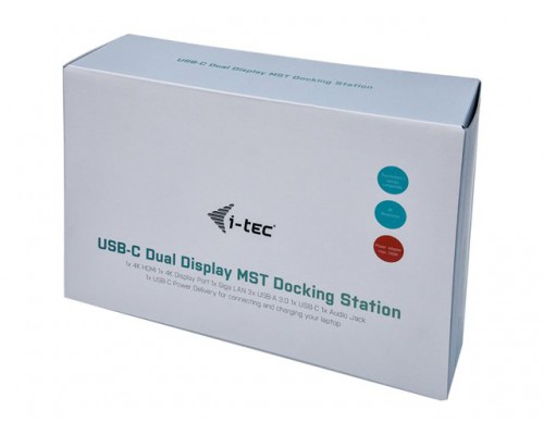 I-TEC USB-C Dual Display MST Docking Station 1x HDMI 1x DP 1x GLAN 3x USB 3&period;0 1x USB-C-Data 1x Audio&sol;Mic Jack 1x 60W USB-C PD