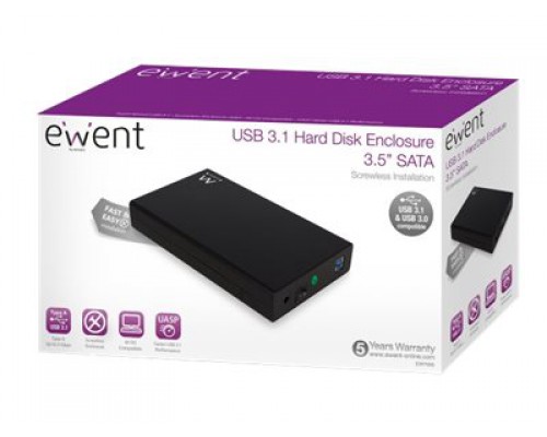 EWENT USB 3.1 Gen1 (USB 3.0) 3.5inch SATA Hard Disk Enclosure Screwless