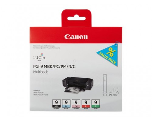 CANON PGI-9 MBK&comma; PC&comma; PM&comma; R&comma; G inktcartridge zwart en vier kleuren standard capacity combopack blister met alarm