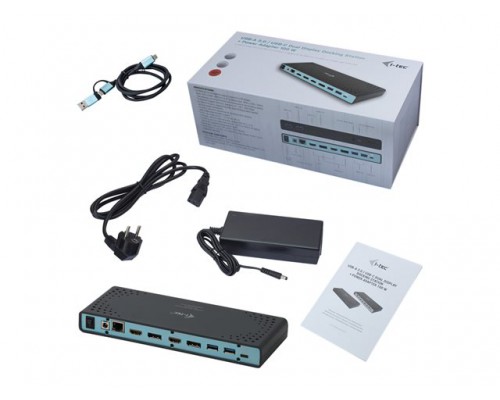 I-TEC USB 3&period;0&sol;USB-C Dualdock with PD 1x 5K 2x 4K 60Hz 2x HDMI 2x DP 1x GLAN 4x USB 3&period;0 2x USB-C 1x Audio&sol;Mic Jack 1x 65W USB-C PD KL