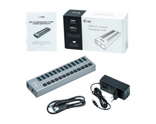 I-TEC USB 3.0 Charging HUB 13port port with external power adapter 60W 13x USB charging port forTablets Notebooks Ultrabooks PC
