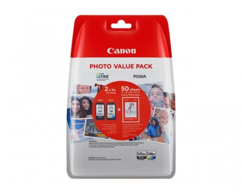 CANON PG-545XL&sol;CL-546XL Value Pack blister security 4x6 Phot Paper GP-501 50sheets &plus; XL Black & XL Colour Cartridges