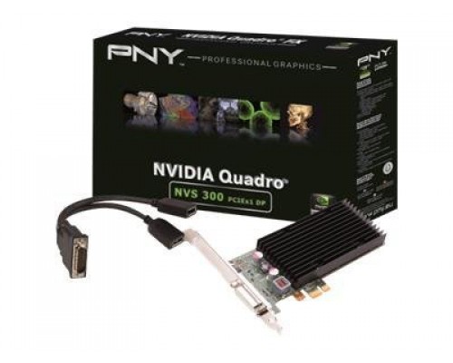 PNY Quadro NVS 300 DP PCI-E x1 LowProfile 512MB GDDR3 64bit DSM59 Dual Display Port for Windows 7&sol;Vista&sol;XP&sol;2000 Linux BLK