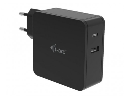 I-TEC USB C Universal Charger 60W 1x USB-C port 60W 1x USB-A port 12W for laptops tablets smartphones HP Apple Dell MacBook etc&period;