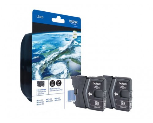 BROTHER LC-985 inktcartridge zwart standard capacity 2 x 300 pagina s 2-pack blister zonder alarm