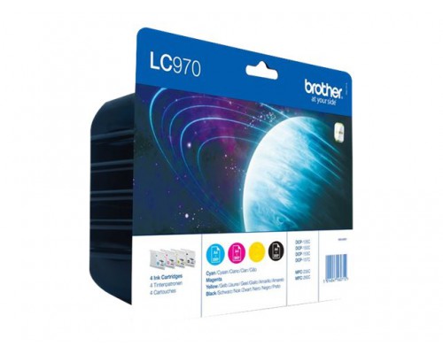 BROTHER LC-970 inktcartridge zwart en drie kleuren standard capacity zw&colon; 350 pagina s&comma; kl&colon; 300 pagina s 4-pack blister zonder alarm
