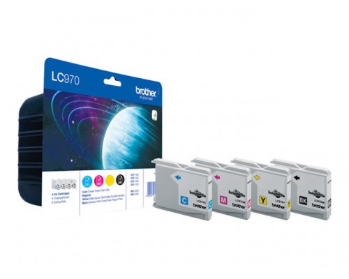 BROTHER LC-970 inktcartridge zwart en drie kleuren standard capacity zw&colon; 350 pagina s&comma; kl&colon; 300 pagina s 4-pack blister zonder alarm