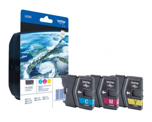 BROTHER LC-985 inktcartridge cyaan&comma; magenta en geel standard capacity 3 x 260 pagina s 3-pack blister zonder alarm