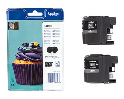BROTHER LC-123 inktcartridge zwart standard capacity 2 x 600 pagina s 2-pack blister zonder alarm