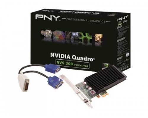 PNY Quadro NVS 300 VGA PCI-E x1 LowProfile 512MB GDDR3 64bit DSM59 Dual VGA for Windows 7&sol;Vista&sol;XP&sol;2000 Linux BLK