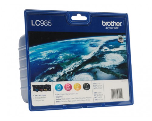 BROTHER LC-985 inktcartridge zwart en drie kleuren standard capacity zw&colon;300 pagina s&comma; kl&colon; 260 pagina s 4-pack blister zonder alarm