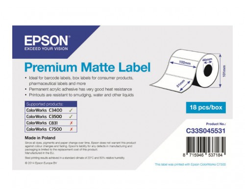EPSON Premium Matte Label - Die-cut Roll 102mm x 51mm 650 labels