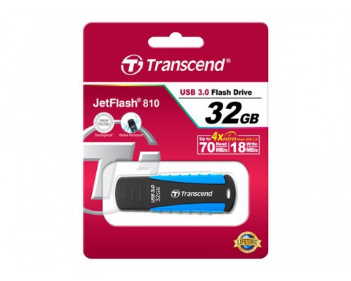 TRANSCEND JetFlash 810 32GB USB3&period;0 USB stick Blauw Resistant to shock&sol;water&sol;dust&sol;scratches - Meets US military drop-test