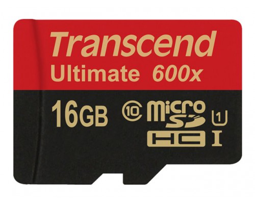 TRANSCEND Flash Micro SDHC 16GB UHS-1 600X Class 10 &plus; 1 adapter - Write up to 46MB&sol;s &lpar;600X&rpar; Read up to 87MB&sol;s
