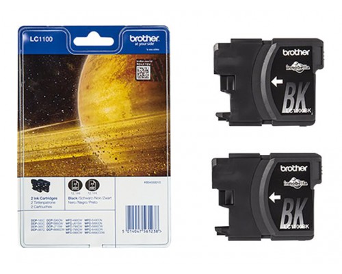 BROTHER LC-1100 inktcartridge zwart standard capacity 2 x 9&period;5ml 2 x 450 pagina s 2-pack blister zonder alarm