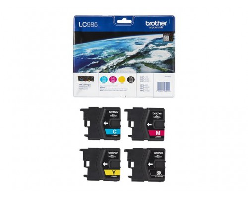 BROTHER LC-985 inktcartridge zwart en drie kleuren standard capacity zw&colon;300 pagina s&comma; kl&colon; 260 pagina s 4-pack blister zonder alarm