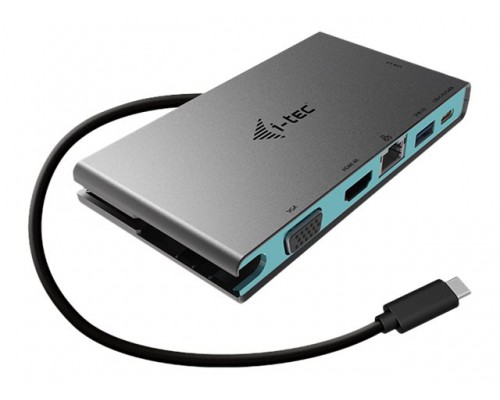 I-TEC USB C 4K Travel Docking Station 1x HDMI 4K or 1x VGA 1x GLAN 2x USB 3&period;0 1x USB-C 1x USB-C Power Delivery 20cm USB-C Cable