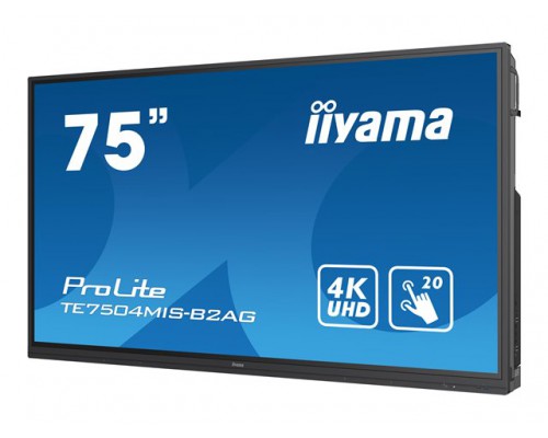 IIYAMA TE7504MIS-B2AG 75inch UHD IPS 20 Points Touch Landscape mode AG 3500:1 350cd/m2 VGA HDMI DP USB-C Audio Out LAN iiWare9