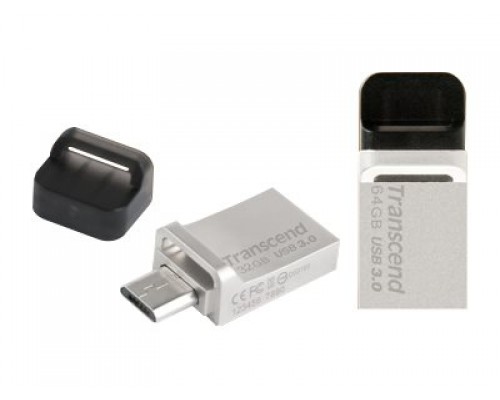 TRANSCEND JetFlash 880S 64GB USB3&period;0 USB stick Zilver Micro USB en Full-size USB Port